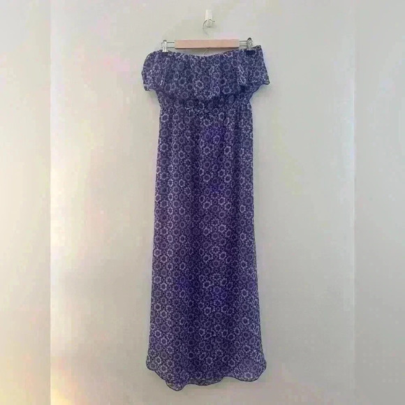 Lulu’s Layton Royal Blue Print Sheer Strapless Maxi Swim Cover-Up - Picture 2 of 5